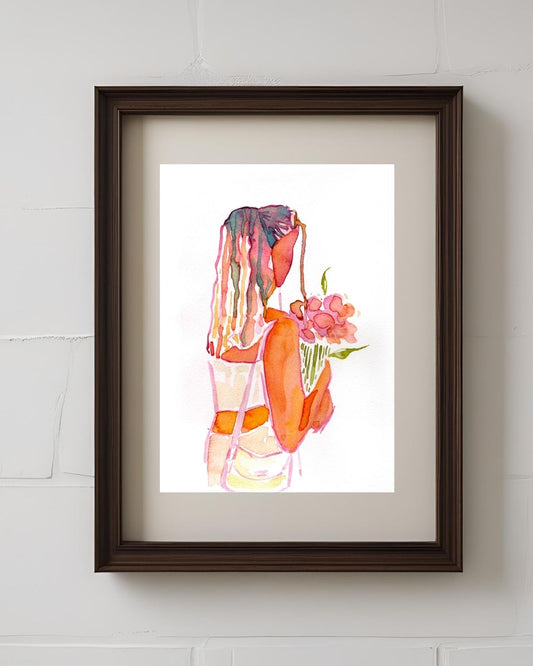 Purple Valentine Girl 9x12'' Original Watercolor