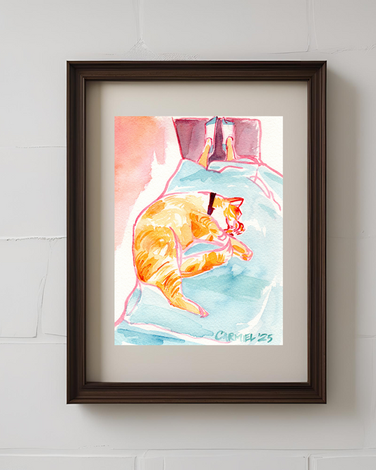 Sleepy Kitty II 5x7'' Original Watercolor
