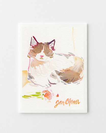 Longhair Kitty with Rose Greeting Card