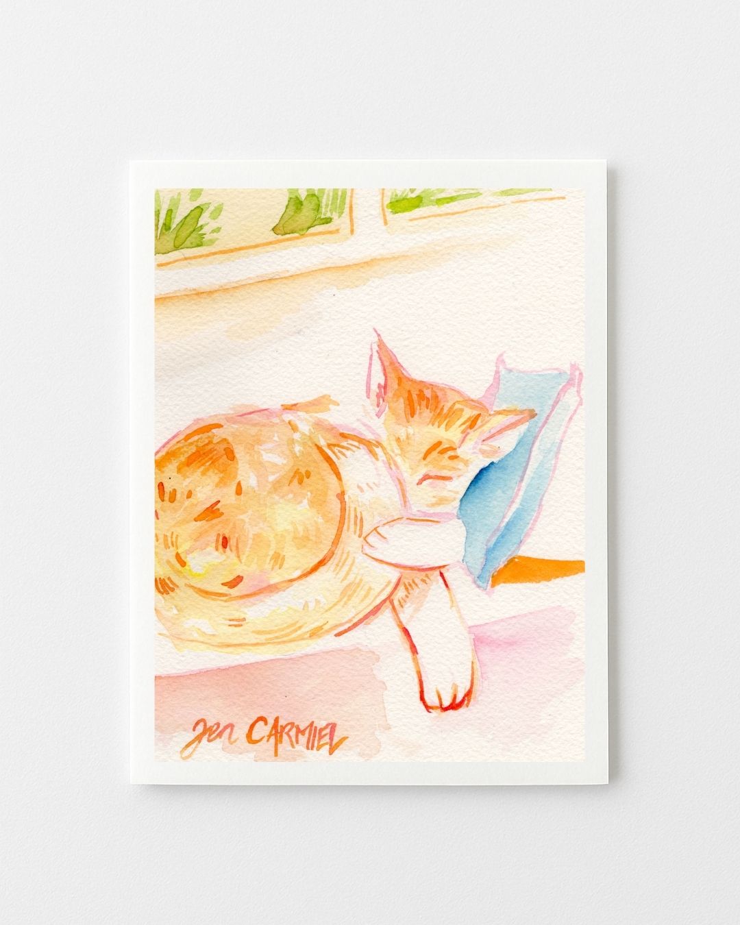 Sleepy Orange Kitty Greeting Card