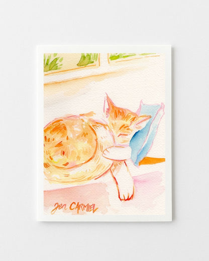 Sleepy Orange Kitty Greeting Card