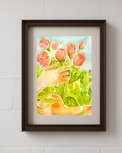 Arms Full of Roses 9x12'' Original Watercolor