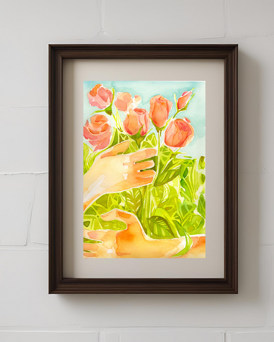Arms Full of Roses 9x12'' Original Watercolor