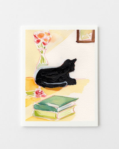 Black Reading KItty Greeting Card