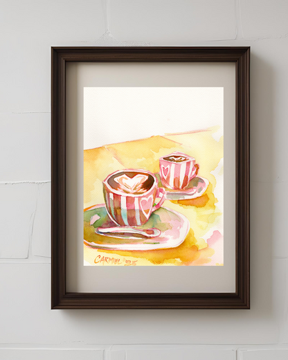 Pink Lattes 8x10'' Original Watercolor