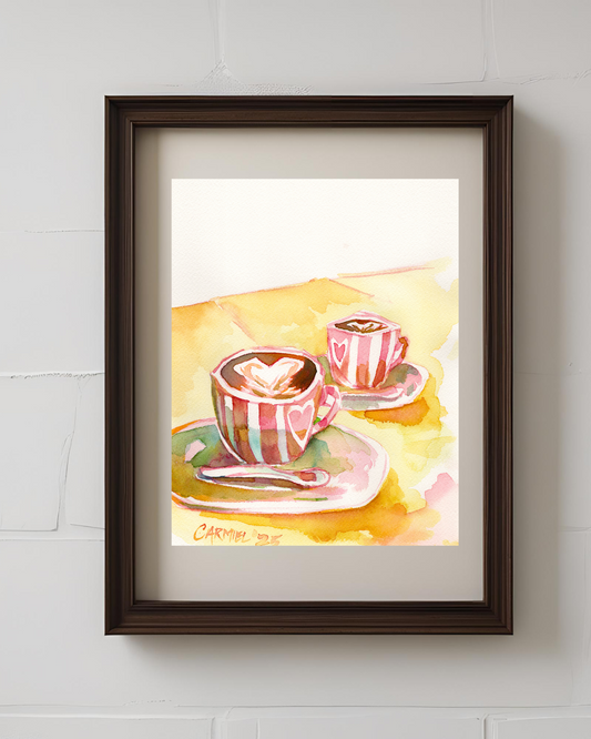 Pink Lattes 8x10'' Original Watercolor