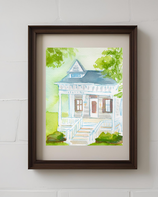 Little Blue House 5x7'' Original Watercolor