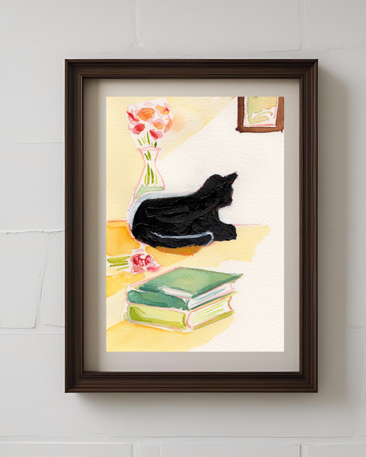 Black Kitty 5x7'' Original Watercolor