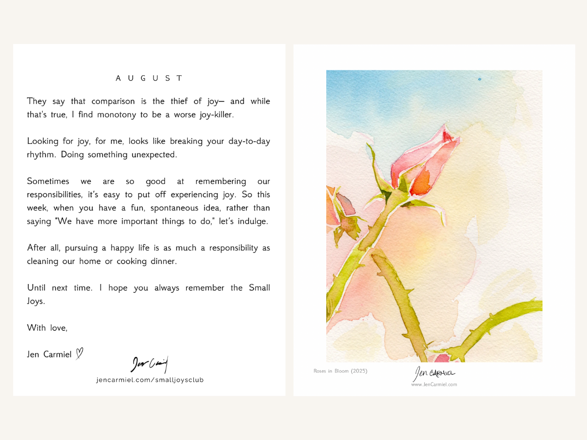 Snail Mail Club letter example for August rose print