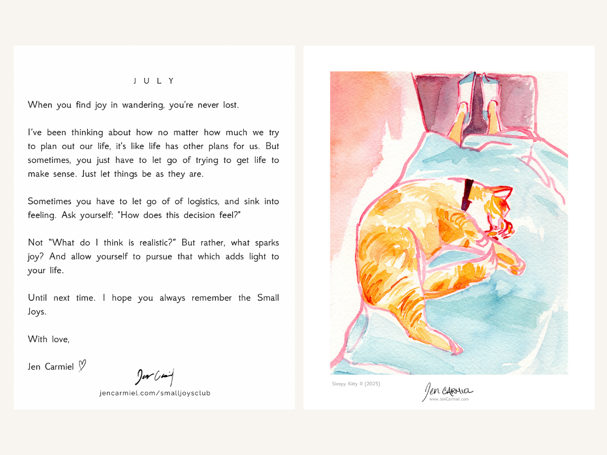 snail mail example for July's letter an orange cat