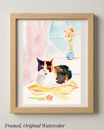 Calico Kitty Loaf - Original Watercolor