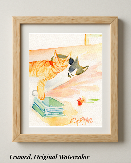 Sleepy Kitties - Framed Original Watercolor