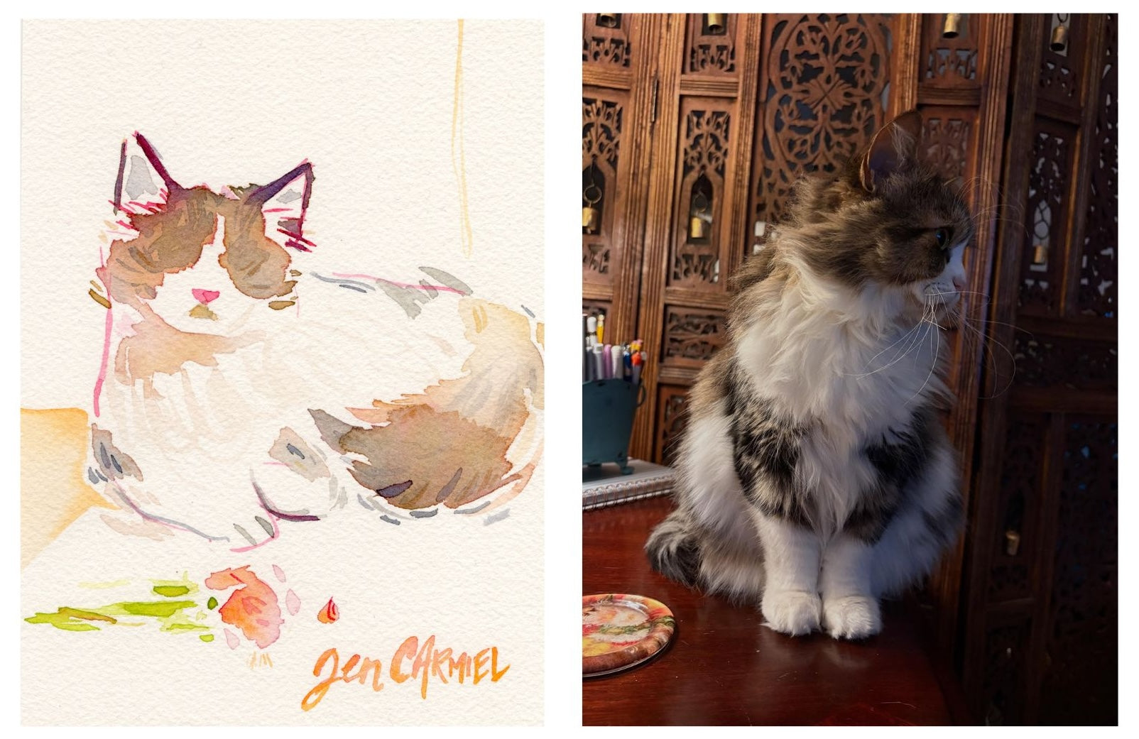 Custom cat portrait in watercolor by Jen Carmiel Columbia SC