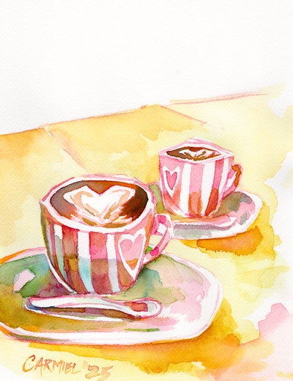 Pink Lattes 8x10'' Original Watercolor
