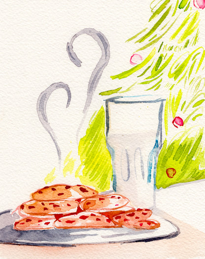 Milk and Cookies 5x6.5'' Original Watercolor