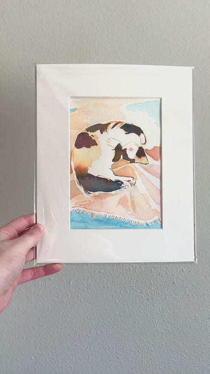 Comfy Calico Kitty - 5x7'' Original Watercolor