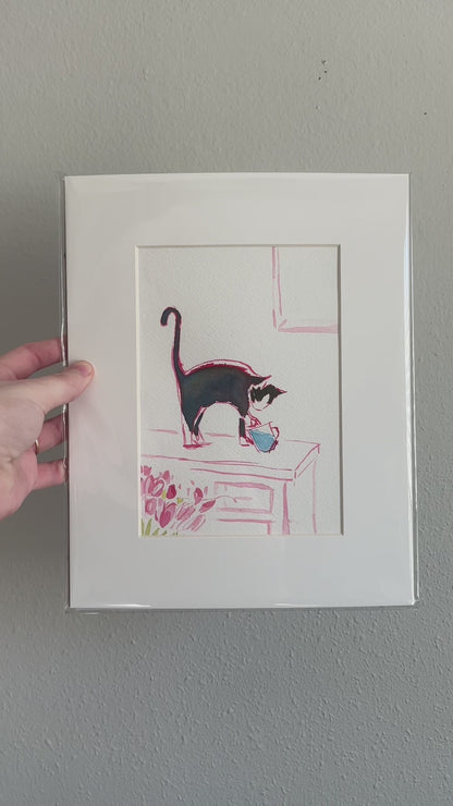Kitty on the Counter - 5x7'' Original Watercolor