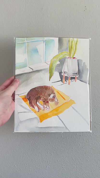 Brown Tabby Kitty by the Window - 8x10 Original Watercolor