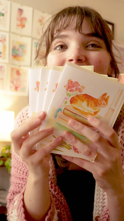 Orange Reading Kitty Greeting Cards