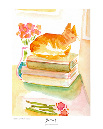 Reading Kitty II Art Print